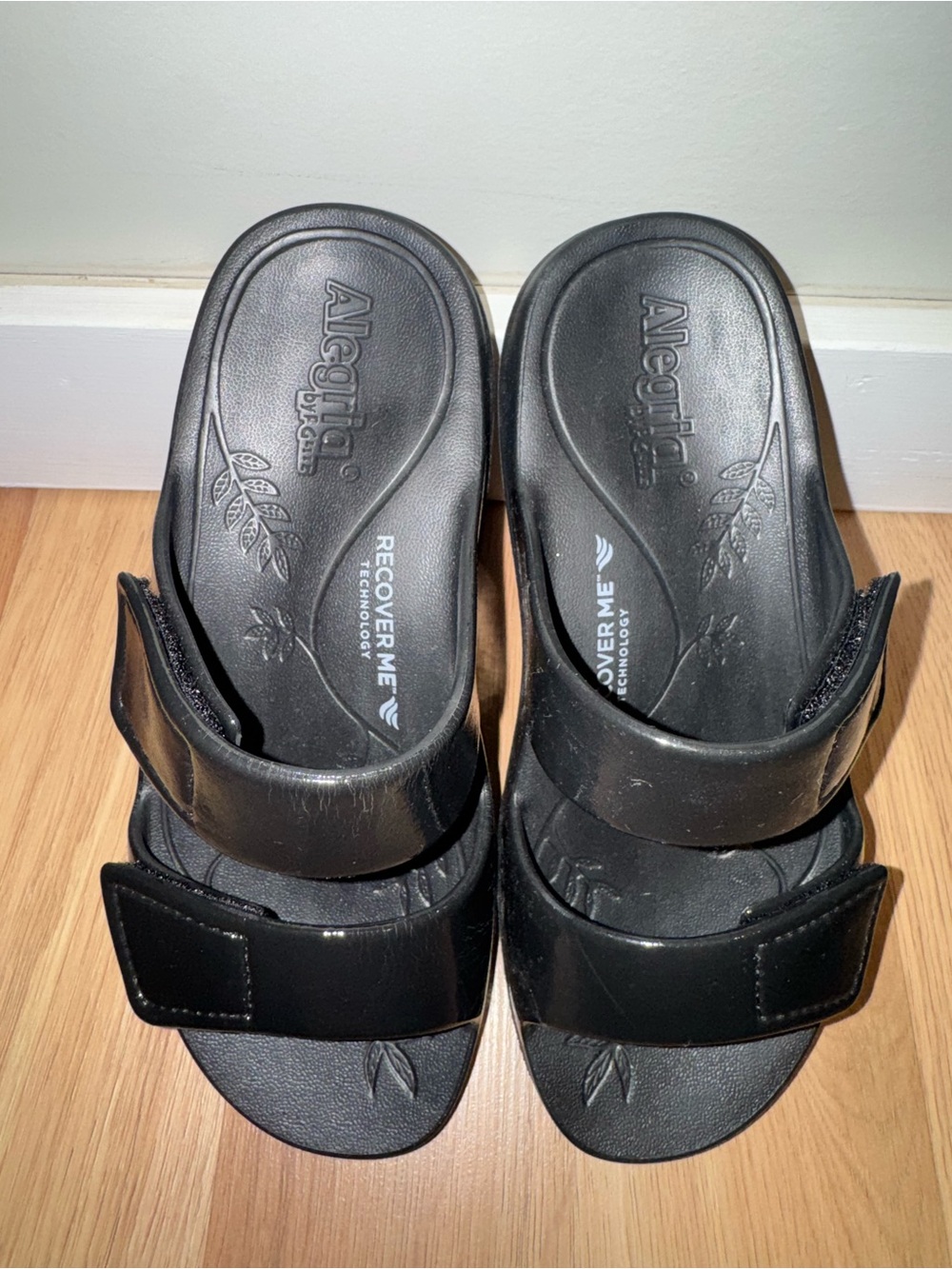 Alegria women’s Black Adjustable Double-Strap Slide Sandals